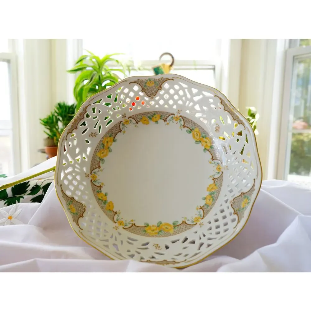Vintage Oscar De La Renta Jonquil Floral Reticulated Serving Bowl West Germany